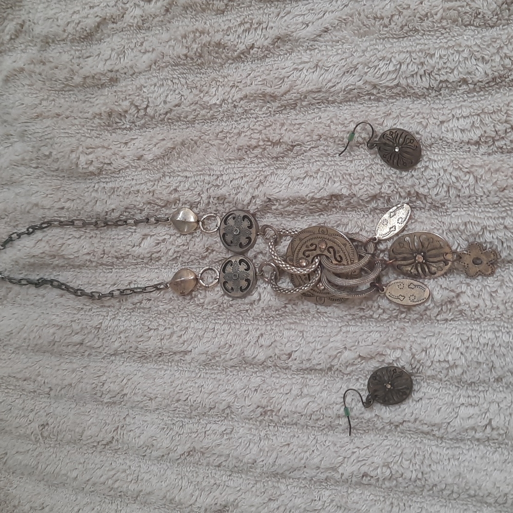 Brasstone bangle necklace and earings